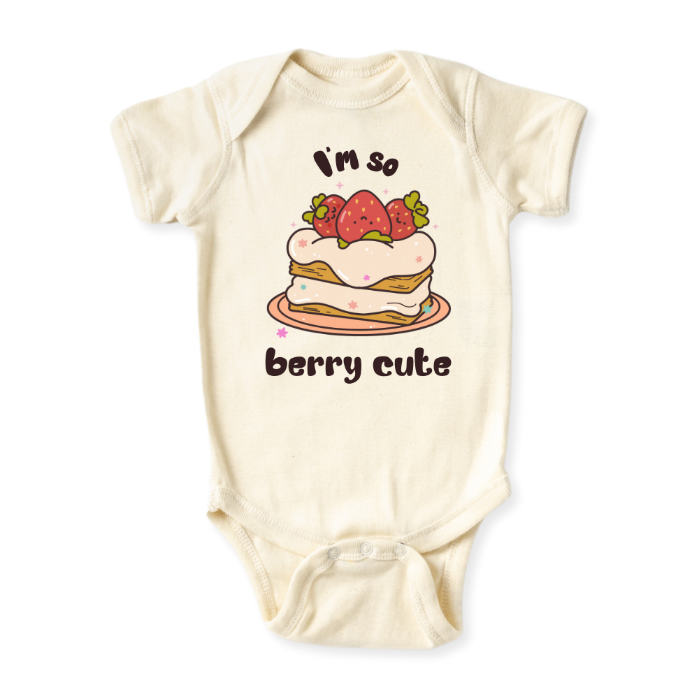 Strawberry Shortcake Dessert Sweet Baby onesie newborn onsie baby shower gift Fall Halloween Autumn baby girl toddler kids shirt tshirt unisex bodysuit pregnancy announcement baby surprise baby reveal Summer Spring Strawberries Berry Cute Fruits