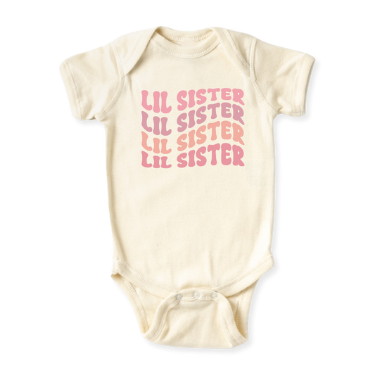 baby onesie onsie clothes girl boy funny newborn gifts outfit toddler infant jersey apparel daddy shirt baby shower kids unisex bodysuit little cute cool clothing mommy cotton newborn Little Siter Big Sister Pastel Pink