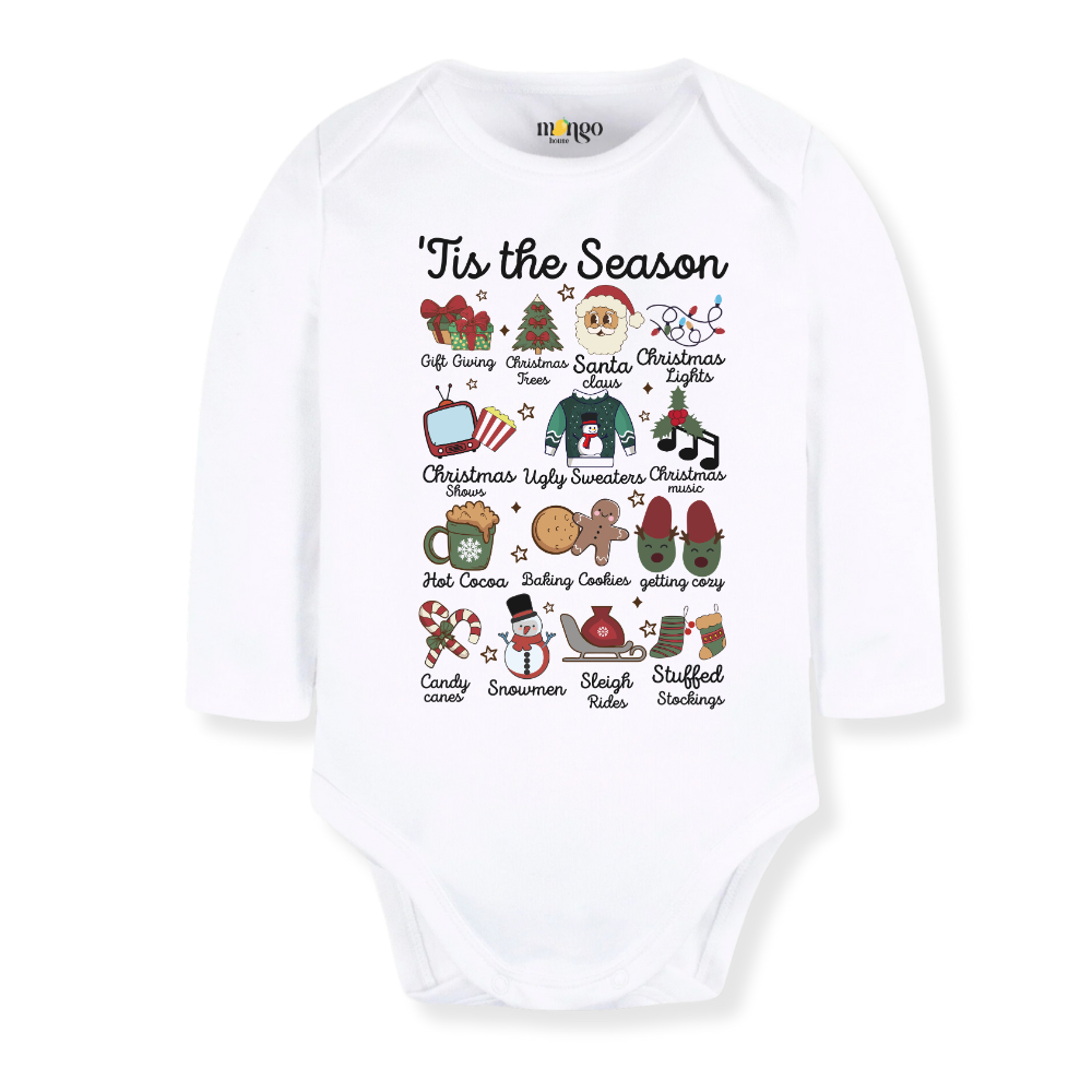 baby onesie onsie clothes girl boy funny newborn gifts outfit toddler infant apparel shirt baby shower kids unisex bodysuit little cute cool clothing christmas xmas merry and bright tis the season snowman santa sleigh