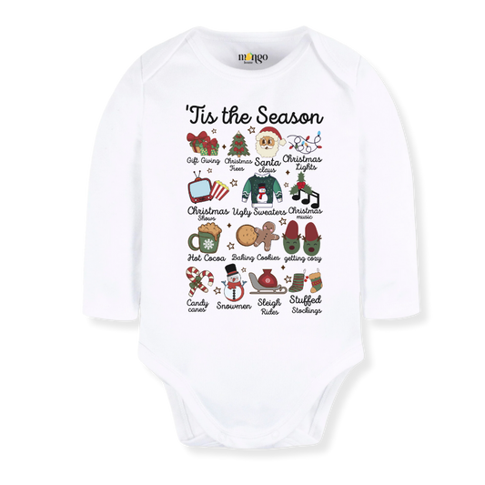 baby onesie onsie clothes girl boy funny newborn gifts outfit toddler infant apparel shirt baby shower kids unisex bodysuit little cute cool clothing christmas xmas merry and bright tis the season snowman santa sleigh