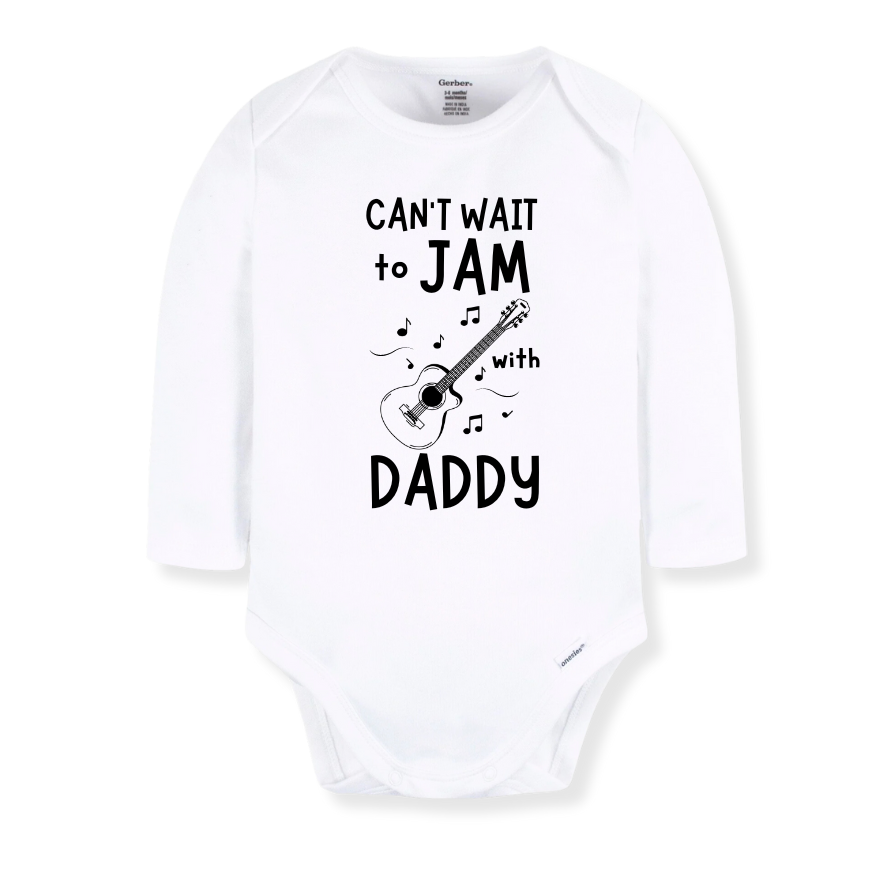 Baby Bodysuit, Kids & Toddler T-Shirt – 'Can't Wait to Jam with Daddy' Guitar Design Gift for New Dads
