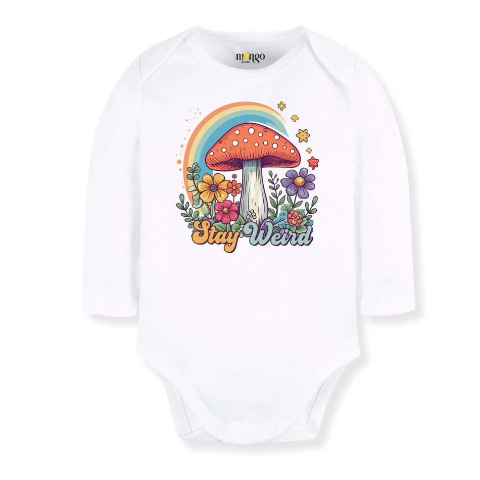 Retro Mushroom Rainbow Baby Bodysuit – Stay Weird Kids T-Shirt & Toddler Tee – Fun & Unique Outfit