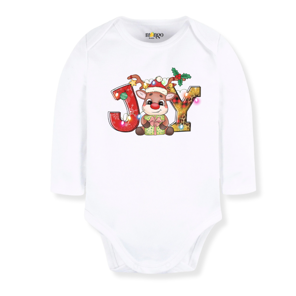 JOY Christmas Baby Bodysuit, Reindeer Kids & Toddler T-Shirt – Holiday Outfit for Boys and Girls