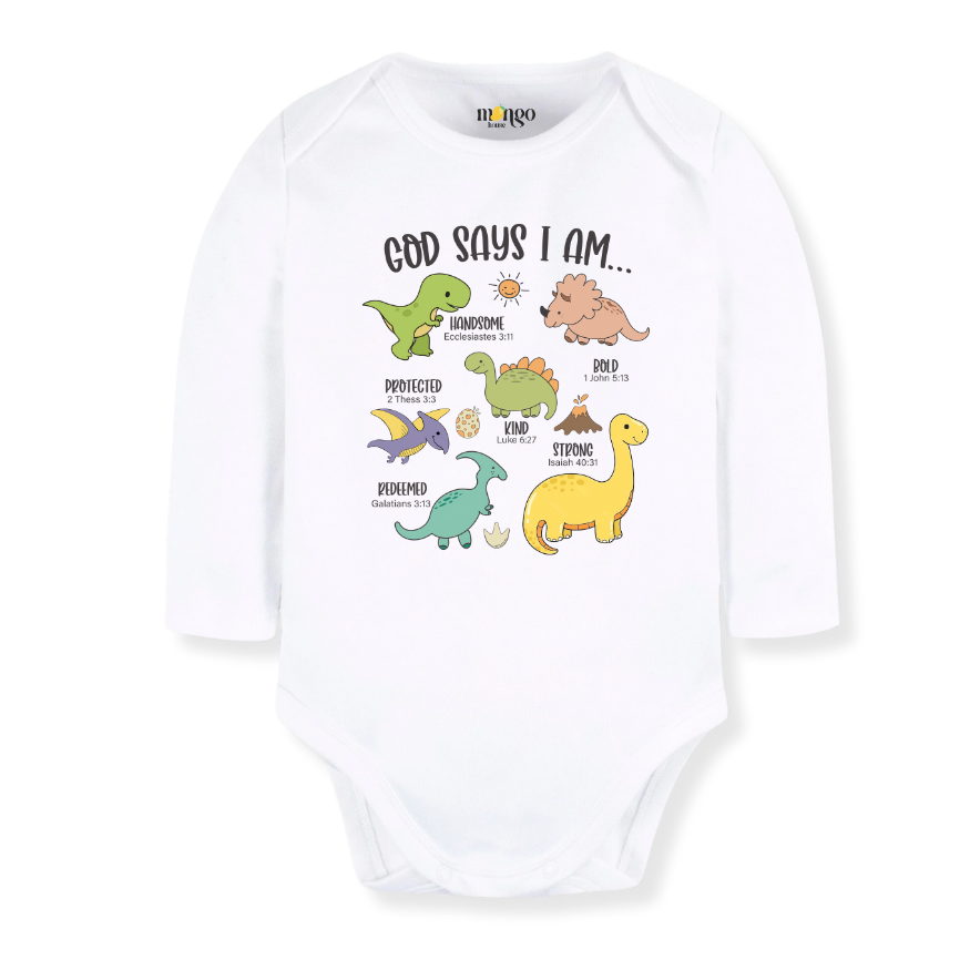 God Says I Am Dinosaur Baby Bodysuit – Dino Kids T-Shirt Toddler Tee, Religious Inspirational