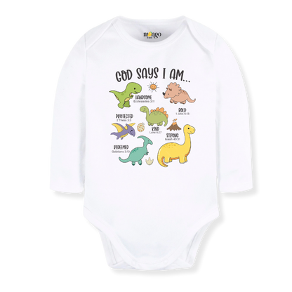 God Says I Am Dinosaur Baby Bodysuit – Dino Kids T-Shirt Toddler Tee, Religious Inspirational