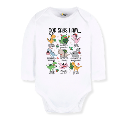 God Says I am Dinosaurs Baby Bodysuit, Cute Tshirt for Kids, Cute Christmas Dino Outfit