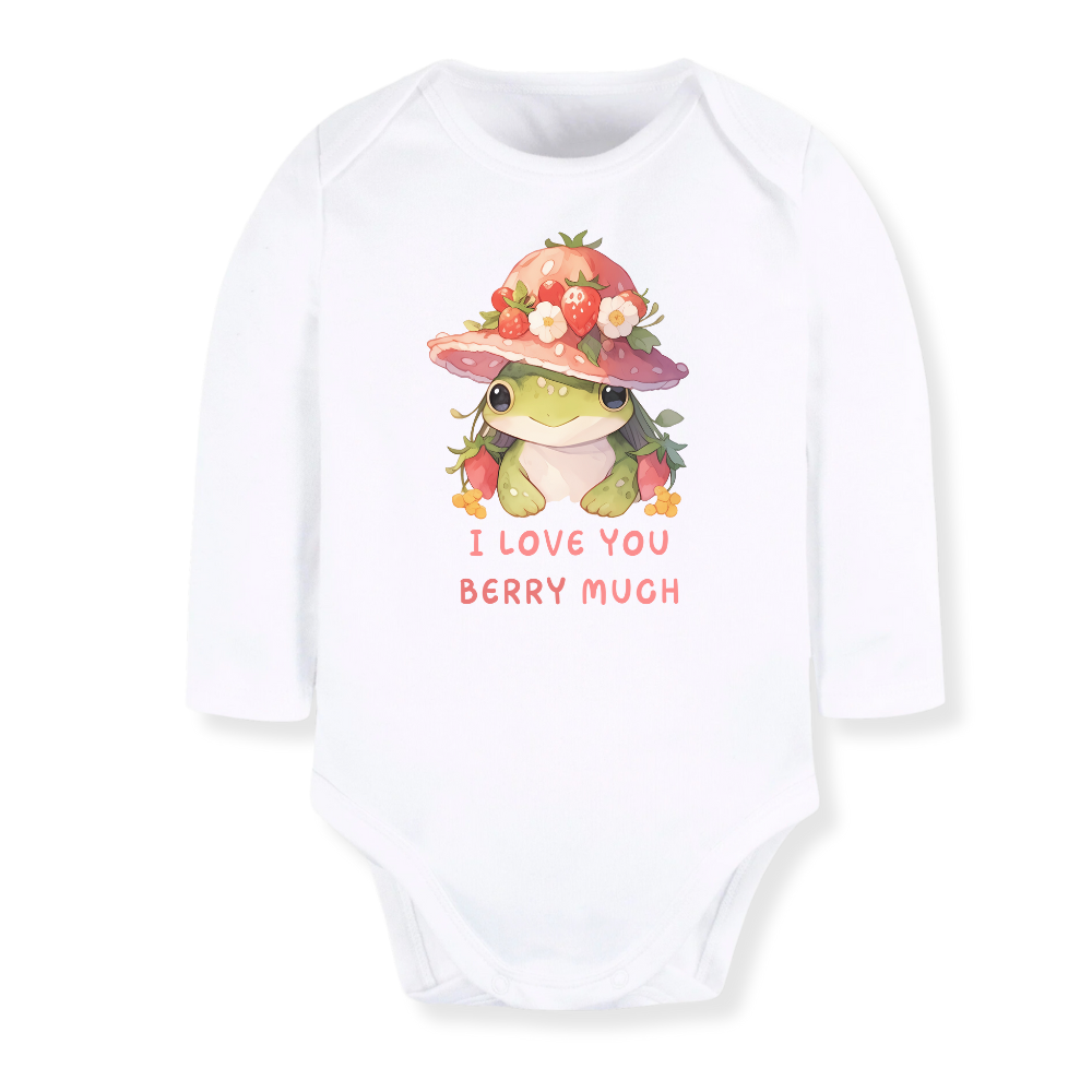 I Love You Berry Much Baby Bodysuit - Strawberry Frog Graphic Tee