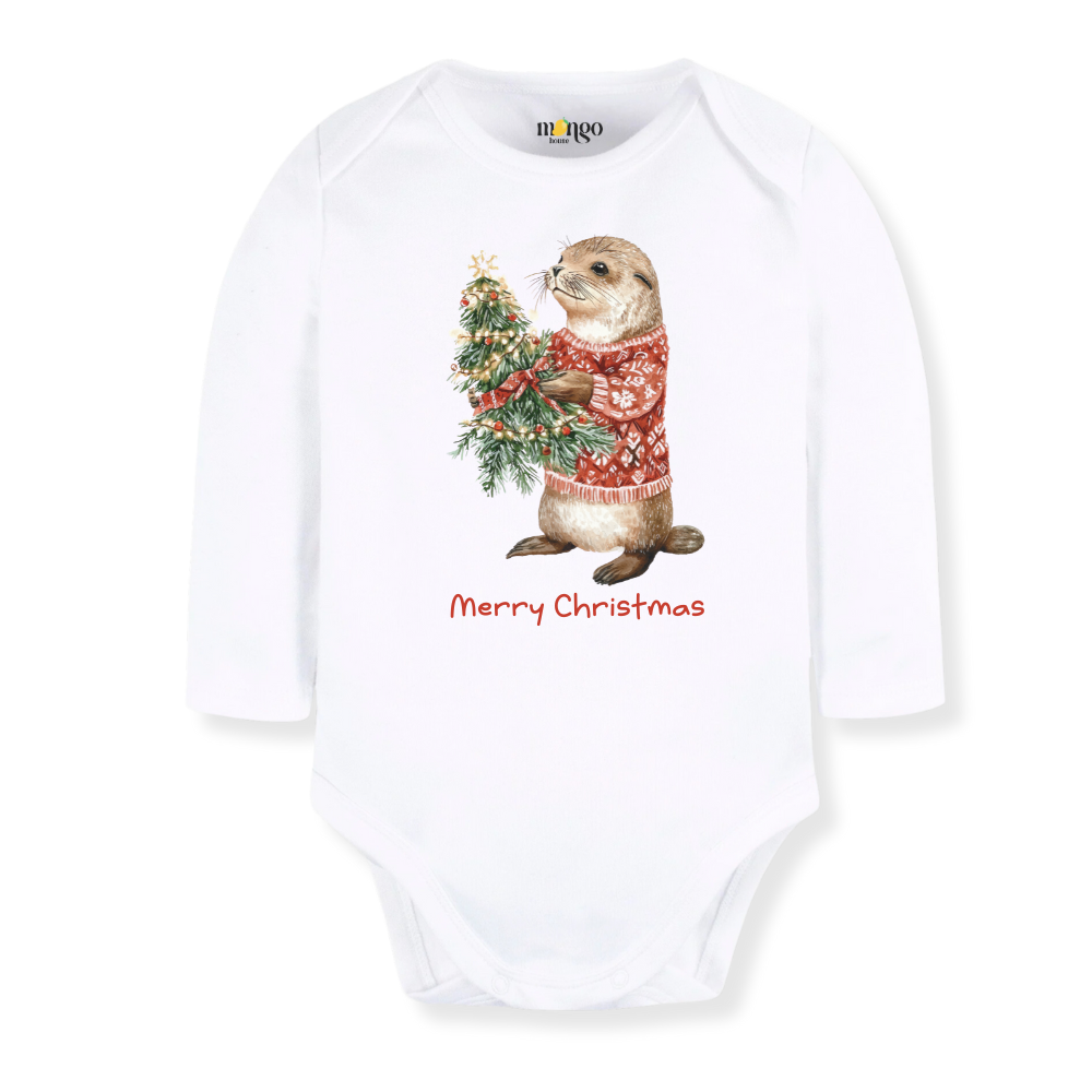 Cute Otter Merry Christmas Baby Bodysuit, Kids & Toddler T-Shirt – Otter Christmas Outfit