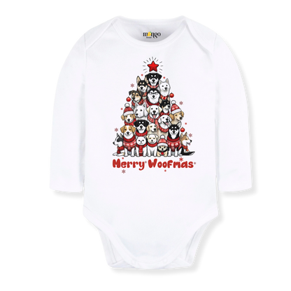 baby onesie onsie clothes girl boy funny newborn gifts outfit toddler infant apparel shirt baby shower kids unisex bodysuit little cute cool clothing dogs lover animals merry christmas woofmas xmas tree