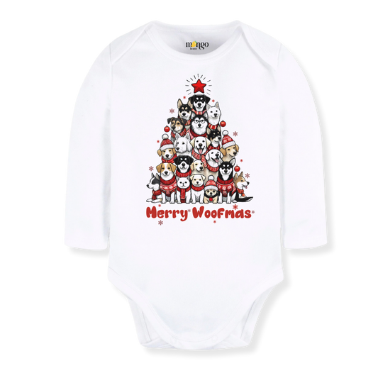 baby onesie onsie clothes girl boy funny newborn gifts outfit toddler infant apparel shirt baby shower kids unisex bodysuit little cute cool clothing dogs lover animals merry christmas woofmas xmas tree