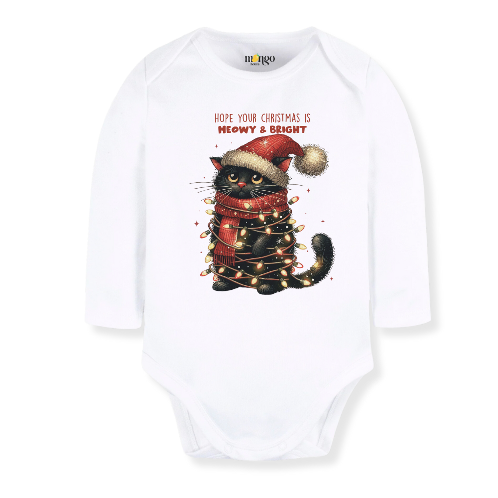 Meowy and Bright Christmas Baby Bodysuit, Kids & Toddler T-Shirt – Cat Clothes Funny Christmas Outfit