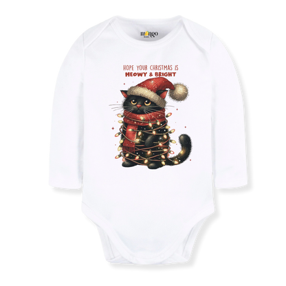 Meowy and Bright Christmas Baby Bodysuit, Kids & Toddler T-Shirt – Cat Clothes Funny Christmas Outfit