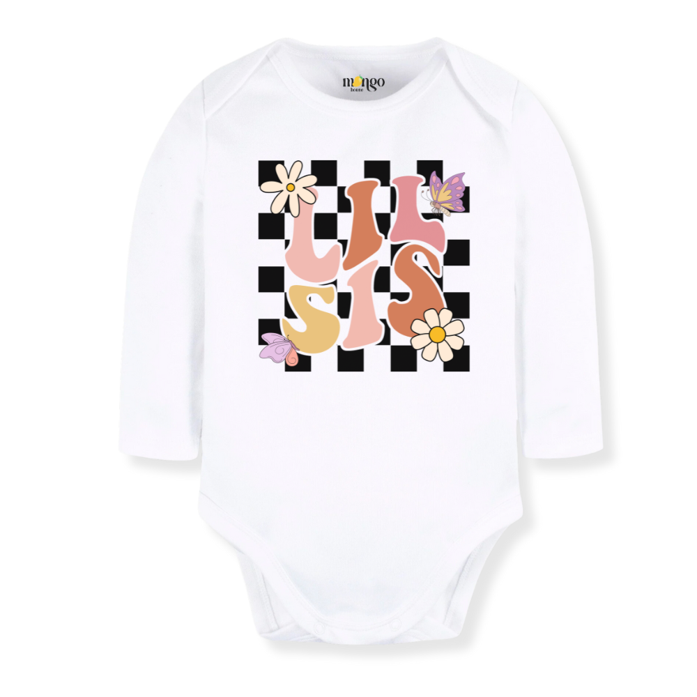 Retro Lil Sis Baby Bodysuit Cute Sister Tee Little Sister Outfit for Girls