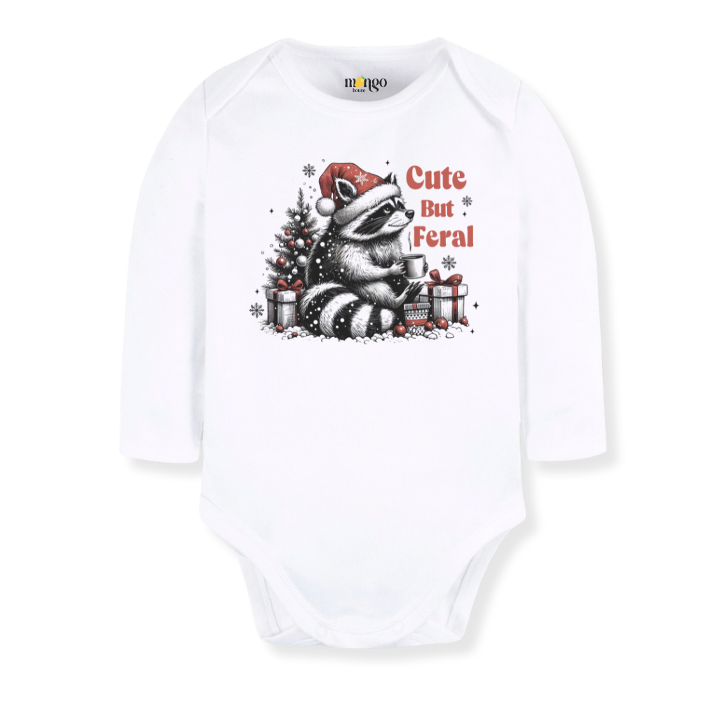 Cute but Feral Racoon Tshirt Christmas Baby Bodysuit, Kids & Toddler T-Shirt – Funny Christmas Outfit