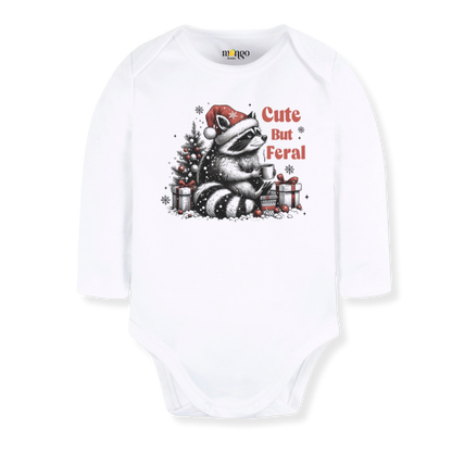 Cute but Feral Racoon Tshirt Christmas Baby Bodysuit, Kids & Toddler T-Shirt – Funny Christmas Outfit
