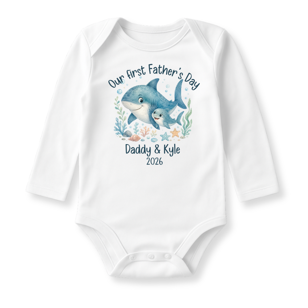 Our First Father's Day Baby Bodysuit, Shark Daddy and Me Matching Outfit
