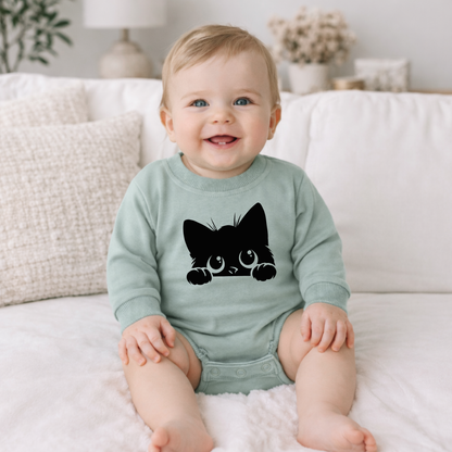 Black Cat Baby Romper - Cotton Baby Bodysuit