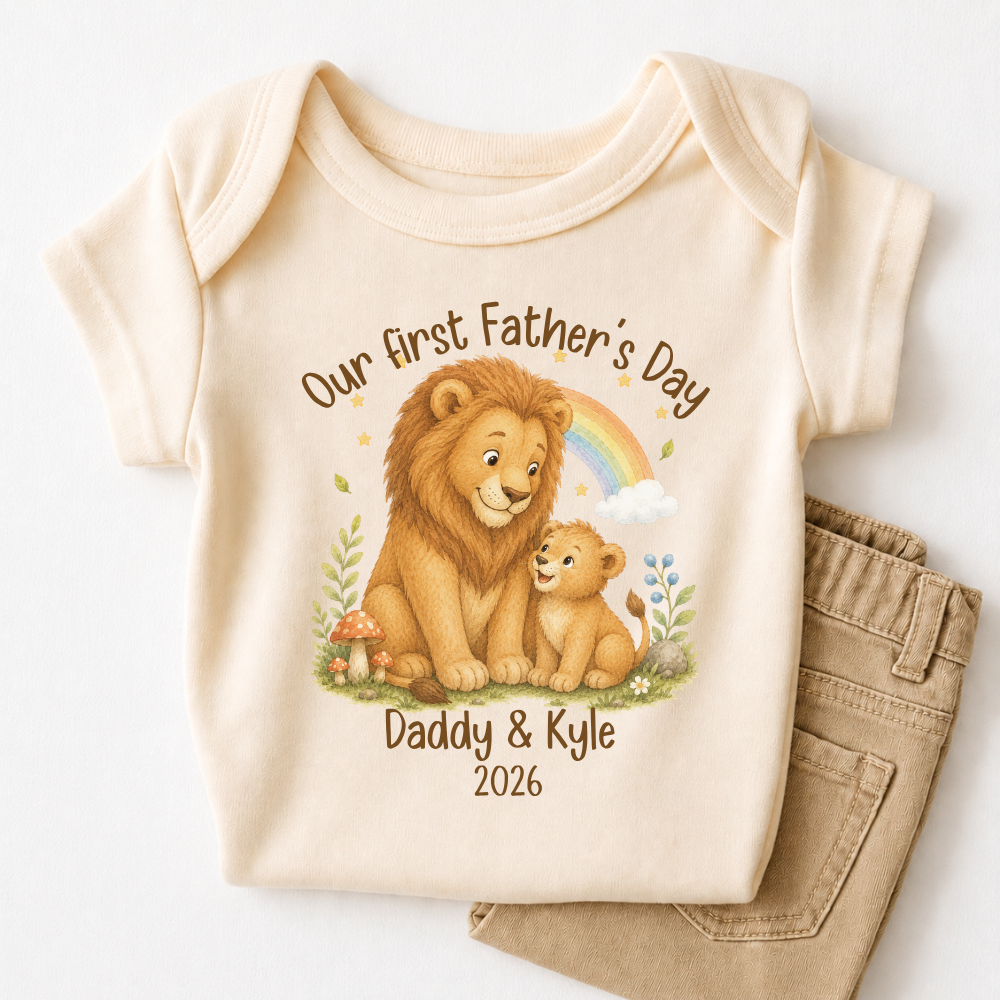 Our First Father's Day Baby Bodysuit, Lion Daddy and Me Matching Outfit