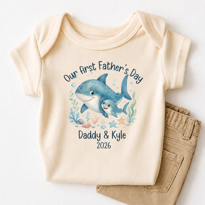 Our First Father's Day Baby Bodysuit, Shark Daddy and Me Matching Outfit