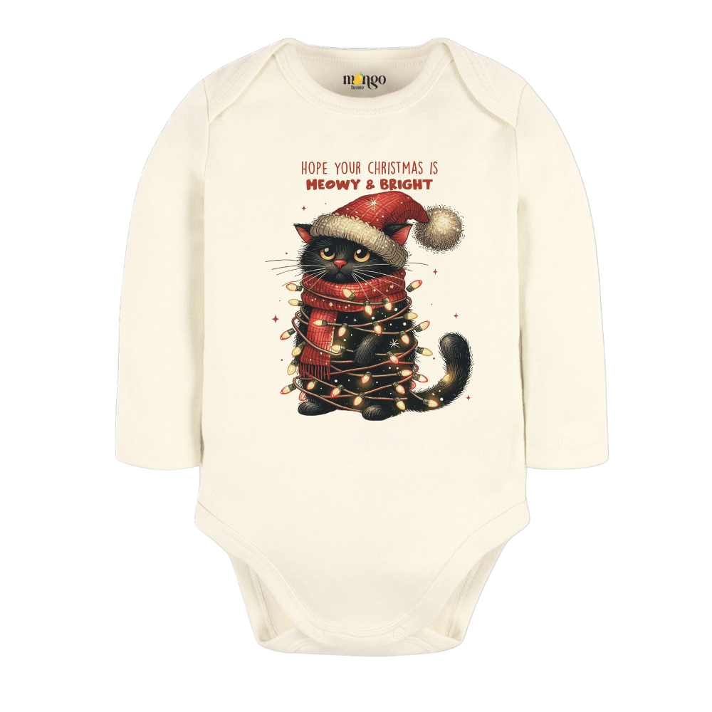 Meowy and Bright Christmas Baby Bodysuit, Kids & Toddler T-Shirt – Cat Clothes Funny Christmas Outfit