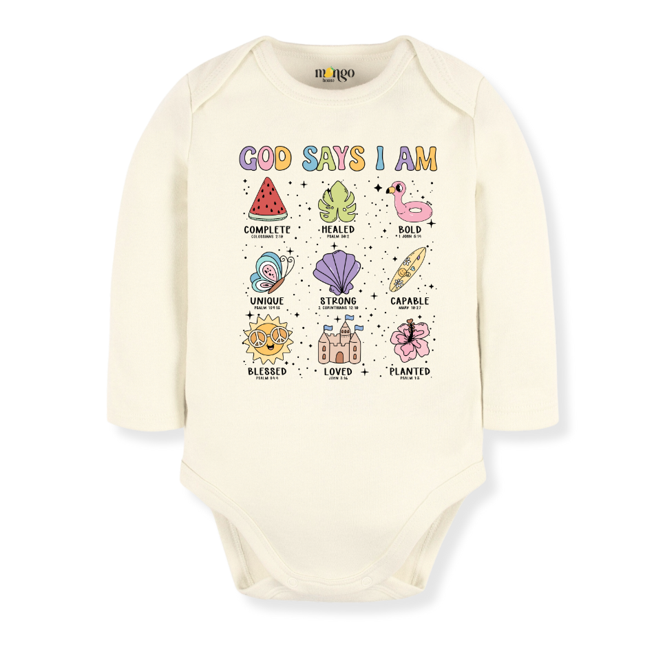 God Says I am Beach Baby Bodysuit Inspirational Tshirt for Kids Toddler Tee Baby Girl Outfit Summer Tee