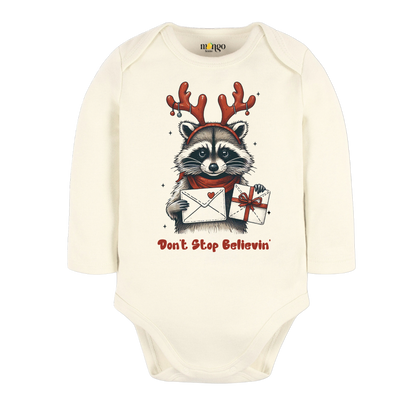 Don't Stop Believing Tshirt Christmas Baby Bodysuit, Kids & Toddler T-Shirt – Funny Racoon Outfit