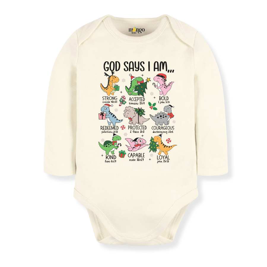 God Says I am Dinosaurs Baby Bodysuit, Cute Tshirt for Kids, Cute Christmas Dino Outfit