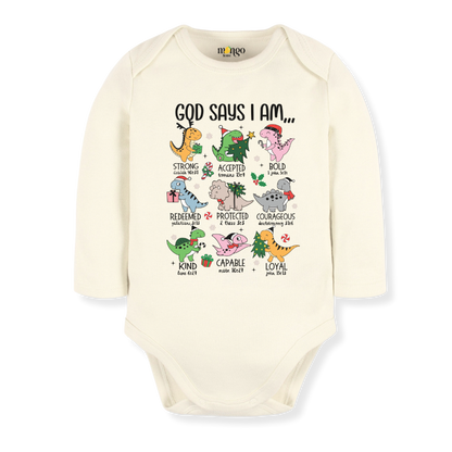 God Says I am Dinosaurs Baby Bodysuit, Cute Tshirt for Kids, Cute Christmas Dino Outfit