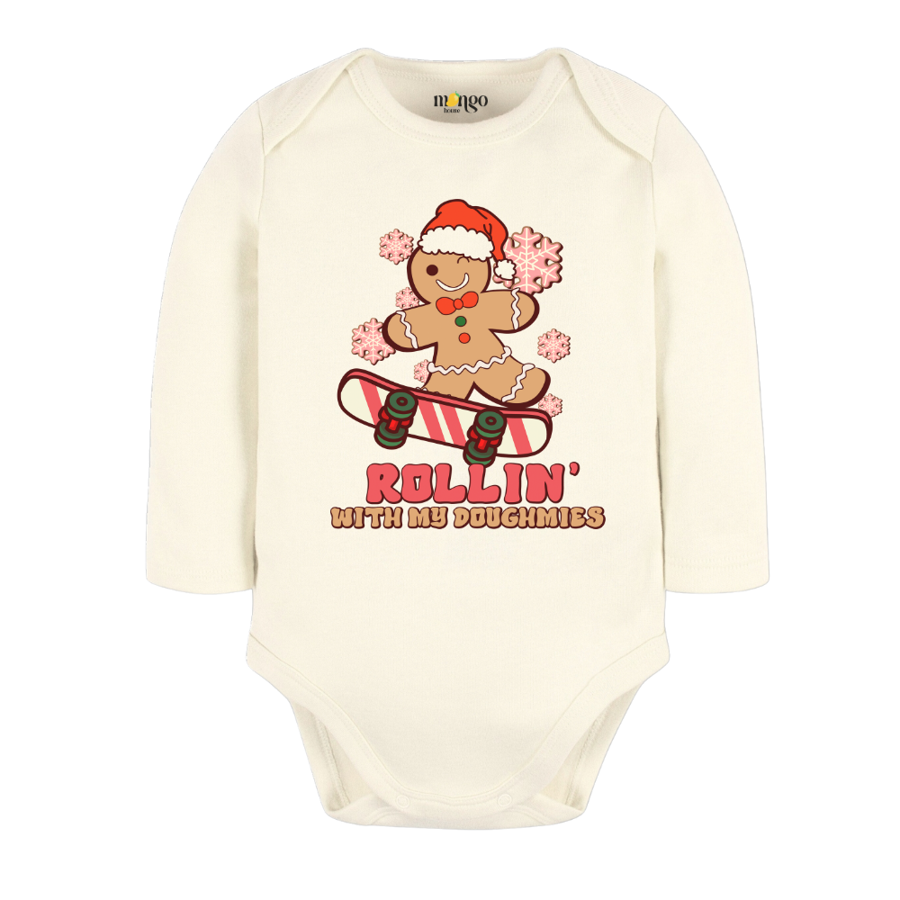 Rollin' with my Doughmies Tshirt Christmas Baby Bodysuit, Kids & Toddler T-Shirt – Christmas Outfit