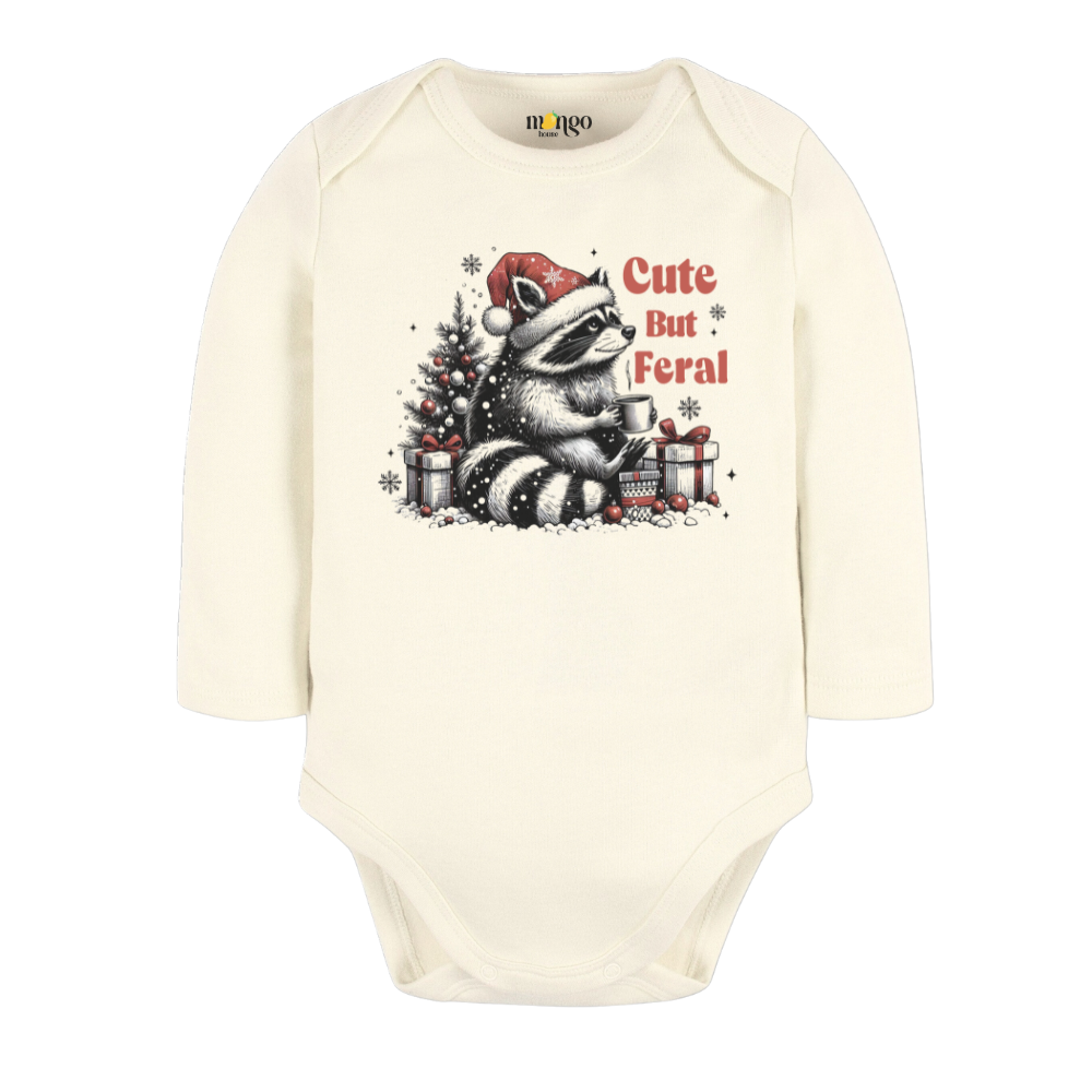 Cute but Feral Racoon Tshirt Christmas Baby Bodysuit, Kids & Toddler T-Shirt – Funny Christmas Outfit
