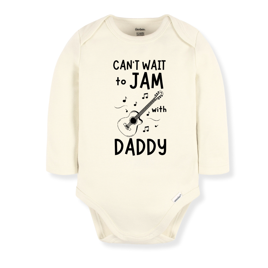 Baby Bodysuit, Kids & Toddler T-Shirt – 'Can't Wait to Jam with Daddy' Guitar Design Gift for New Dads