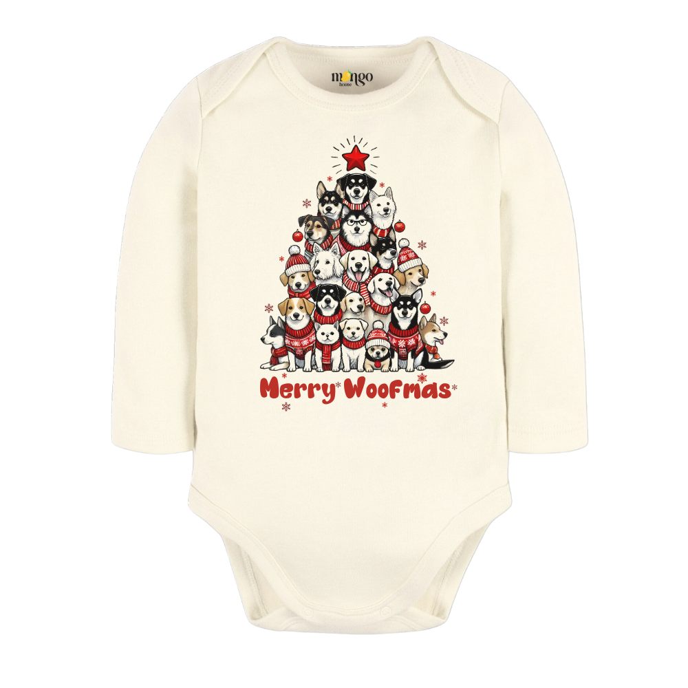 Merry Woofmas Tshirt Cute Baby Bodysuit, Kids & Toddler T-Shirt – Dog Lovers Outfit Xmas Tee