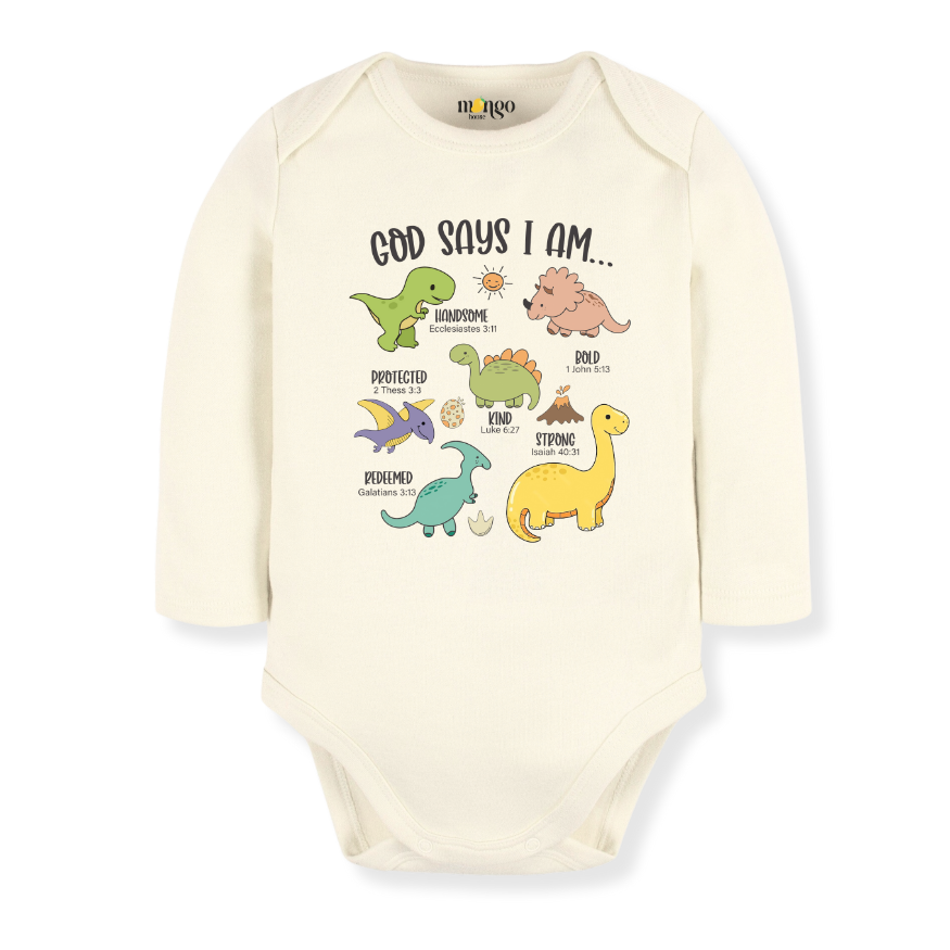 God Says I Am Dinosaur Baby Bodysuit – Dino Kids T-Shirt Toddler Tee, Religious Inspirational