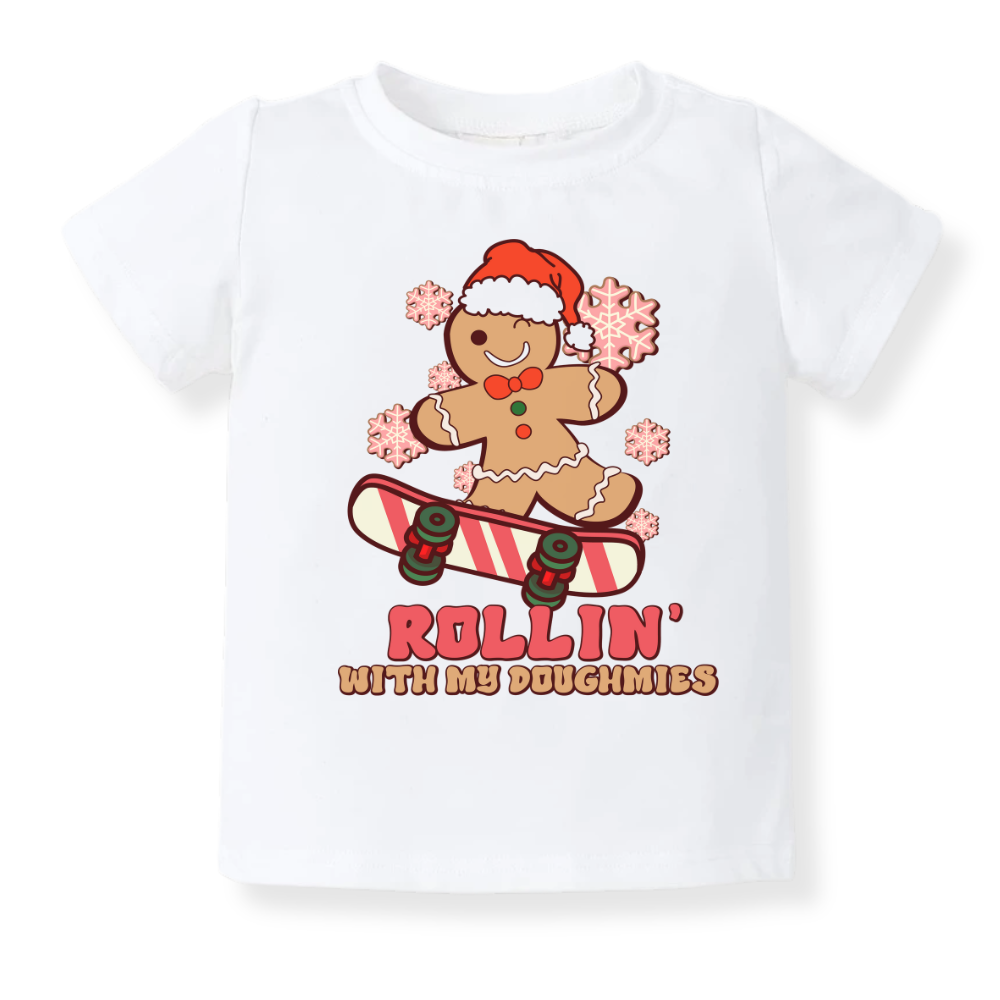 Rollin' with my Doughmies Tshirt Christmas Baby Bodysuit, Kids & Toddler T-Shirt – Christmas Outfit