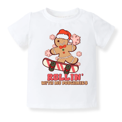 Rollin' with my Doughmies Tshirt Christmas Baby Bodysuit, Kids & Toddler T-Shirt – Christmas Outfit