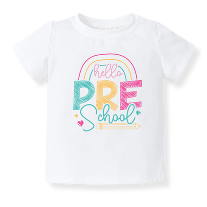 Hello Pre School Tshirt – Cute Rainbow Kids T-Shirt & Toddler Tee, Back-to-School Outfit for Preschoolers