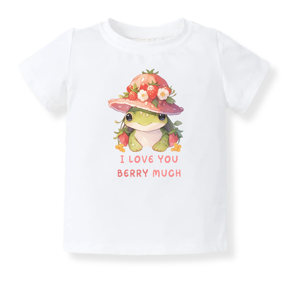 I Love You Berry Much Baby Bodysuit - Strawberry Frog Graphic Tee