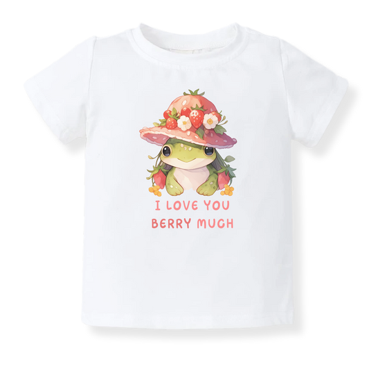 I Love You Berry Much Baby Bodysuit - Strawberry Frog Graphic Tee