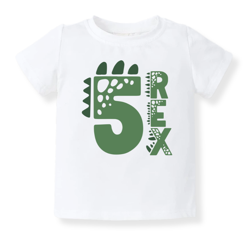 5 Rex Dinosaur Tshirt Kids Tee Toddler Shirt Jurassic Dino Graphic Tee Boys Girls Dinosaur Themed Kids Clothing 5th Birthday I'm Five 5 years Old Birthday Gift Fifth Birthday gift Baby Boy Tyrannosaurus