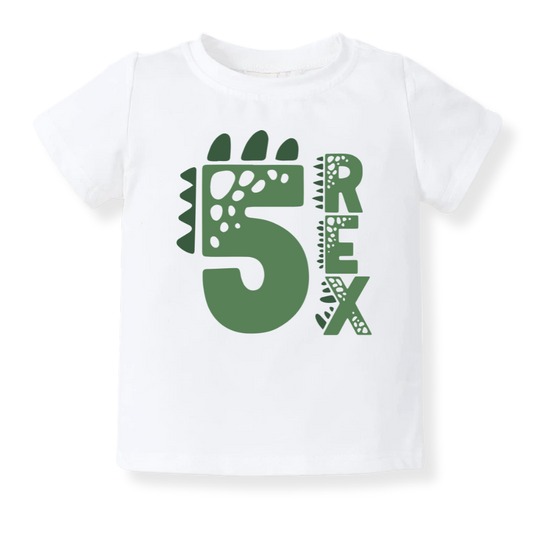 5 Rex Dinosaur Tshirt Kids Tee Toddler Shirt Jurassic Dino Graphic Tee Boys Girls Dinosaur Themed Kids Clothing 5th Birthday I'm Five 5 years Old Birthday Gift Fifth Birthday gift Baby Boy Tyrannosaurus