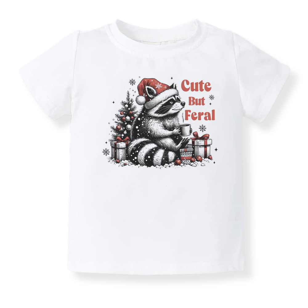 Cute but Feral Racoon Tshirt Christmas Baby Bodysuit, Kids & Toddler T-Shirt – Funny Christmas Outfit