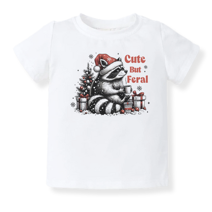 Cute but Feral Racoon Tshirt Christmas Baby Bodysuit, Kids & Toddler T-Shirt – Funny Christmas Outfit