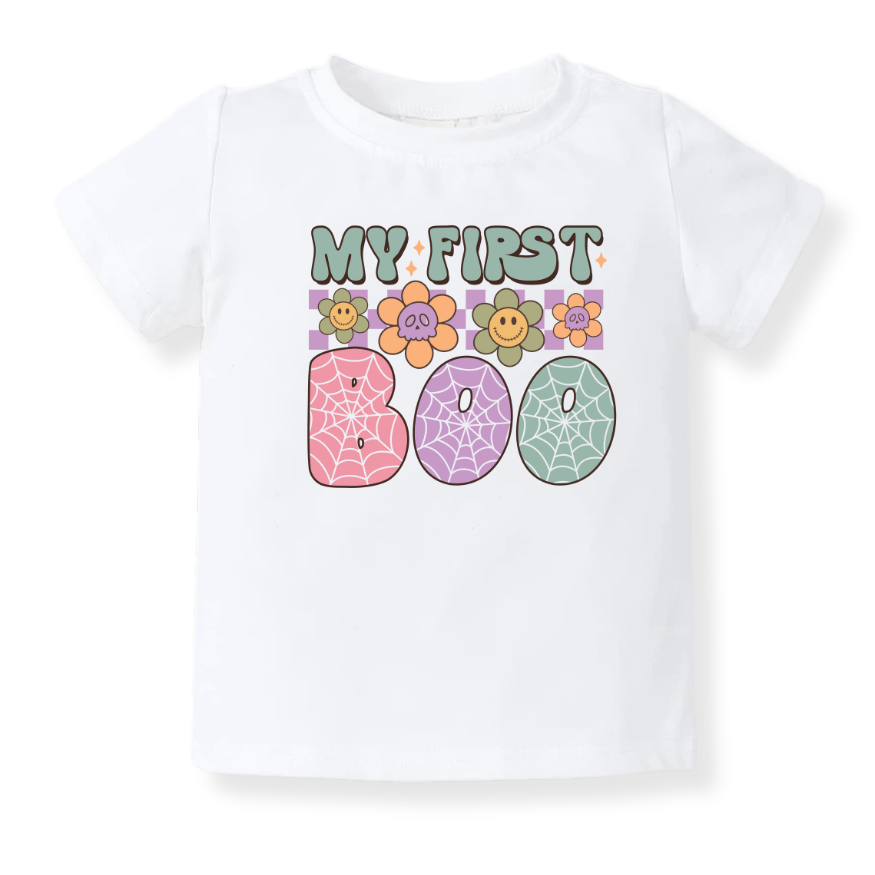 My First Halloween Baby Bodysuit, Halloween Toddler & Kids T-Shirt - 'My First Boo' Cute Ghost Graphic Tee