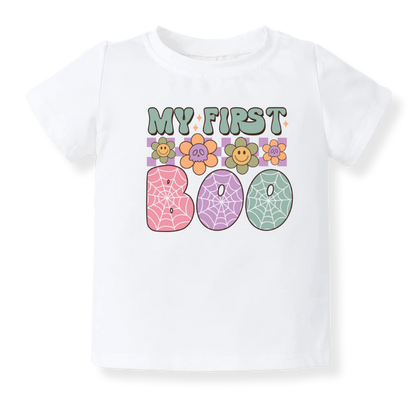 My First Halloween Baby Bodysuit, Halloween Toddler & Kids T-Shirt - 'My First Boo' Cute Ghost Graphic Tee