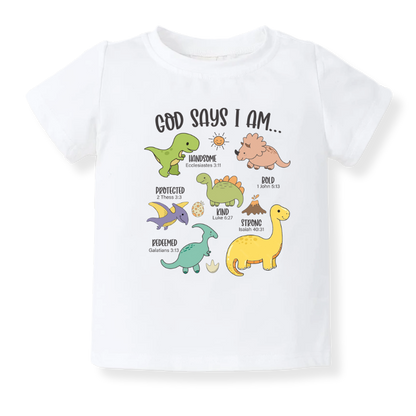 God Says I Am Dinosaur Baby Bodysuit – Dino Kids T-Shirt Toddler Tee, Religious Inspirational