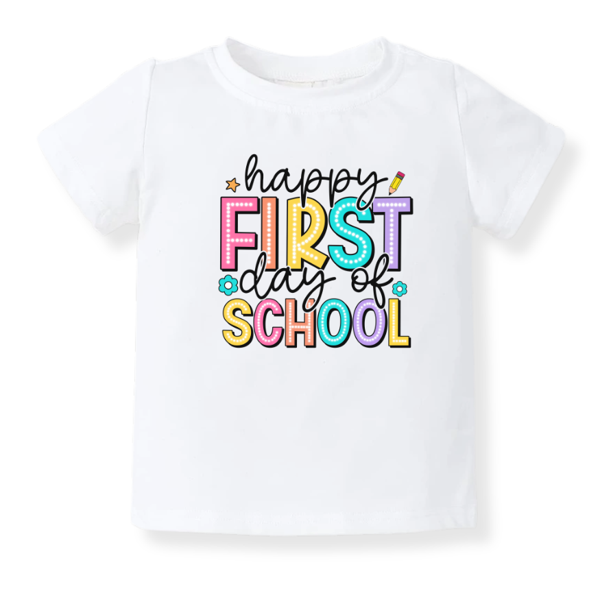 Happy First Day of School Tshirt – Cute Kids T-Shirt & Toddler Tee, Back-to-School Outfit