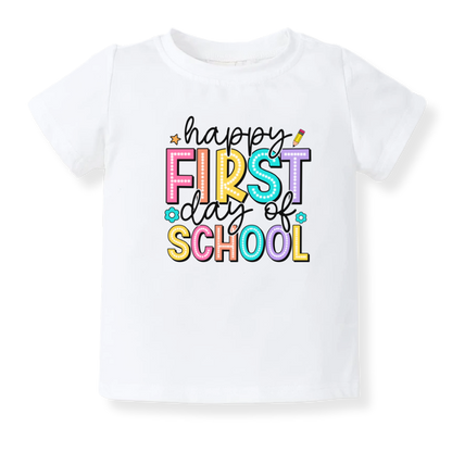 Happy First Day of School Tshirt – Cute Kids T-Shirt & Toddler Tee, Back-to-School Outfit