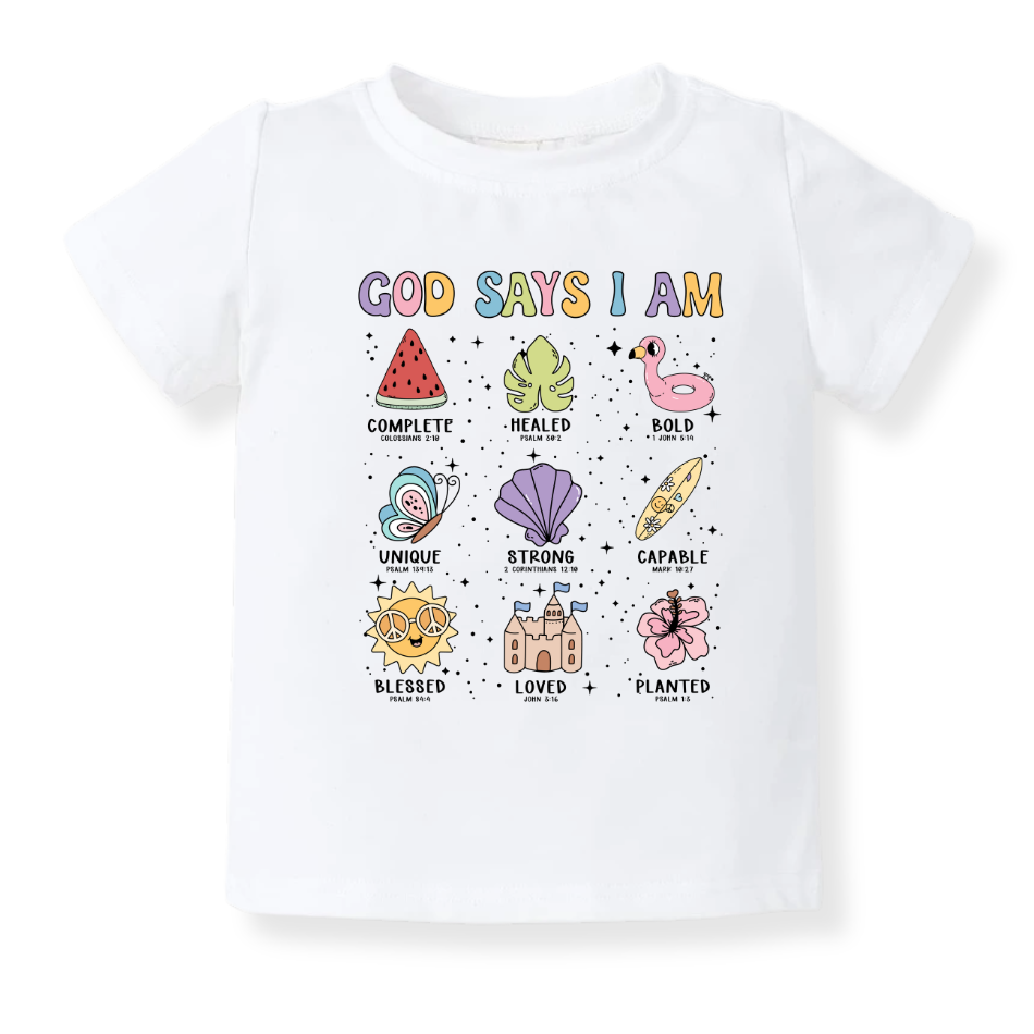 God Says I am Beach Baby Bodysuit Inspirational Tshirt for Kids Toddler Tee Baby Girl Outfit Summer Tee