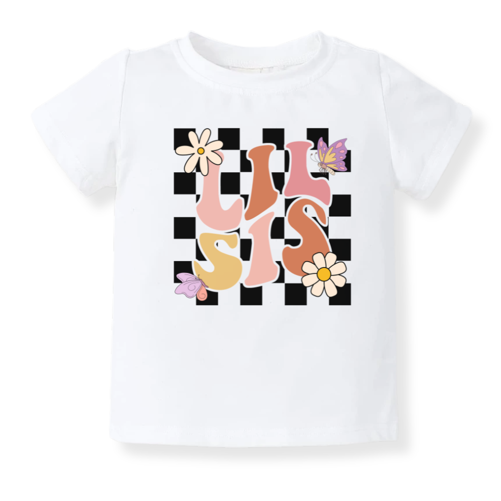 Retro Lil Sis Baby Bodysuit Cute Sister Tee Little Sister Outfit for Girls