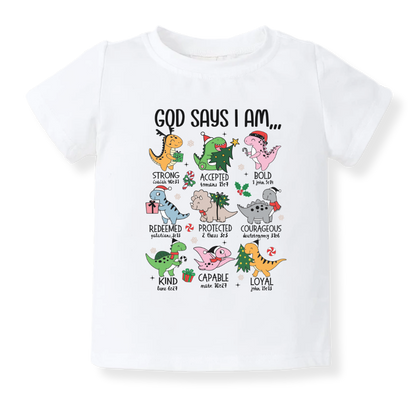 God Says I am Dinosaurs Baby Bodysuit, Cute Tshirt for Kids, Cute Christmas Dino Outfit